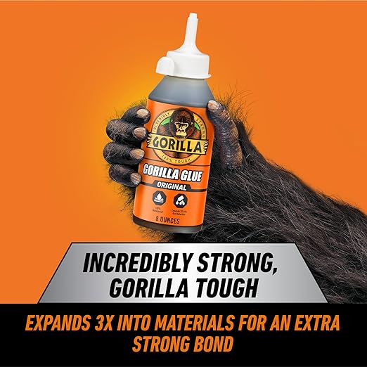 Gorilla Original Gorilla Glue, Brown, Waterproof Polyurethane Glue, 8 Ounce (Pack of 1) - Expands Into Materials, All Purpose