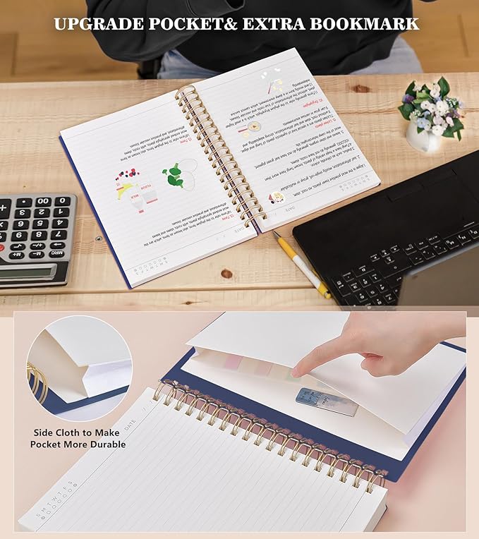 Spiral Notebook Journal, 360 Pages College Ruled Notebooks, Lined Thick Journals for Women Men,B5 Big Spiral Notebooks with 100GSM Paper, Spiral Bound Journal for Writing Work School Blue 7.6"×10"
