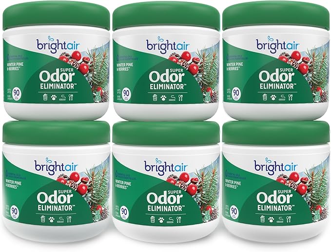 Bright Air 14 oz. Super Odor Eliminator, For Medium-Size Spaces, Winter Pine & Berries Scent, Case of 6, Odor Eliminator & Air Freshener, Natural Essential Oils, Lasts Up to 90 Days Each