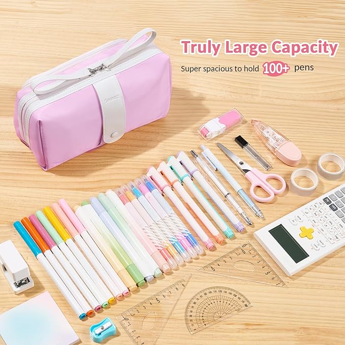 Sooez Big Capacity Pencil Case, Extra Large Pencil Pouch with Zipper Pocket, Wide Opening Pencil Bag, Portable Stationery Organizer, Cute Aesthetic School Office Supplies for Teens Girls, Green