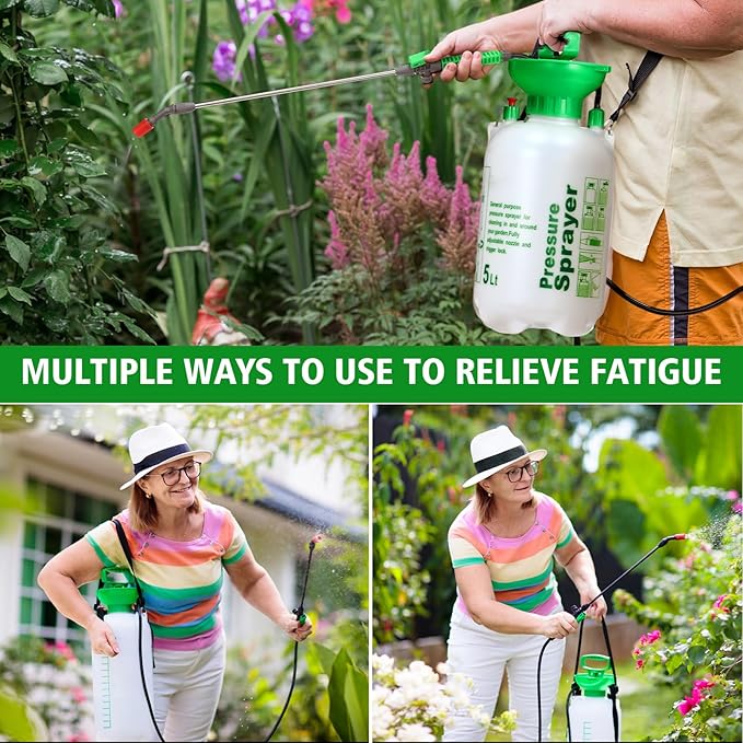 Tioncy 2 Pack 1.35 Gallon Pump Pressure Sprayer & 0.53 Gallon Handheld Garden Pump Sprayer with Adjustable Brass Nozzle Water Mist Spray Bottle for Lawn Garden Plants Weed Sprayer Cleaning Solutions