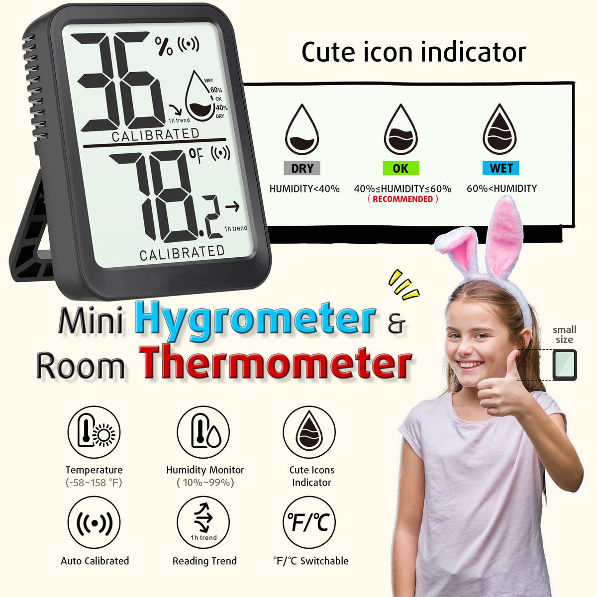 AyayaBoss 3 Pack Room Thermometer Indoor Hygrometer for Home, Digital Sensor Mini Humidity Gauge Meter, Temperature Humidity Monitor for Bedroom, Pet, Plant - Battery Included