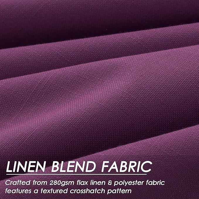 Purple Linen 100% Black Out Curtains 108 Inches Long 2 Panels Set for Bedroom Boho Farmhouse Back Tab Thermal Insulated Energy Efficient Room Darkening Curtains Living Room High Ceiling Length 9 FT