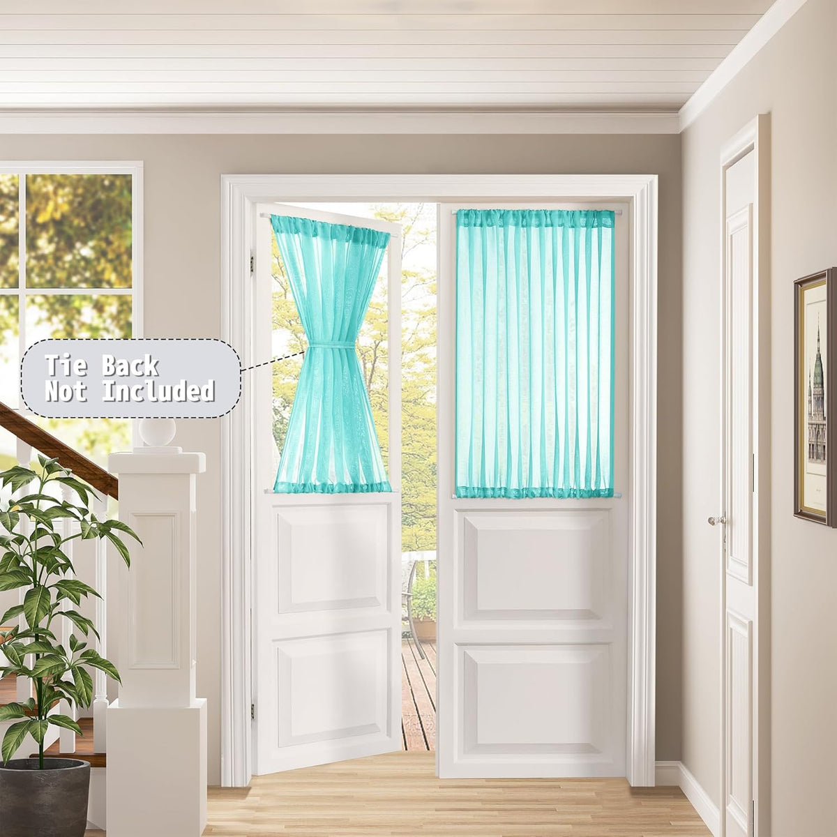 Tollpiz Short Sheer Door Curtain Closet Linen Textured Curtain Sheers Doorway Light Filtering Voile Patio Door Rod Pocket Curtains French Door, 54 x 54 inches Long, Aqua Blue, Set of 1 Panel