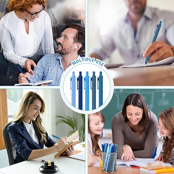 100 Pcs Ballpoint Pens Bulk Retractable Writing 1. 0 mm Black Ink Cute Pens Smooth Writing Color Fancy Gift for Teacher Student Employee Office School Home Baby Shower Supplies (Blue Series)