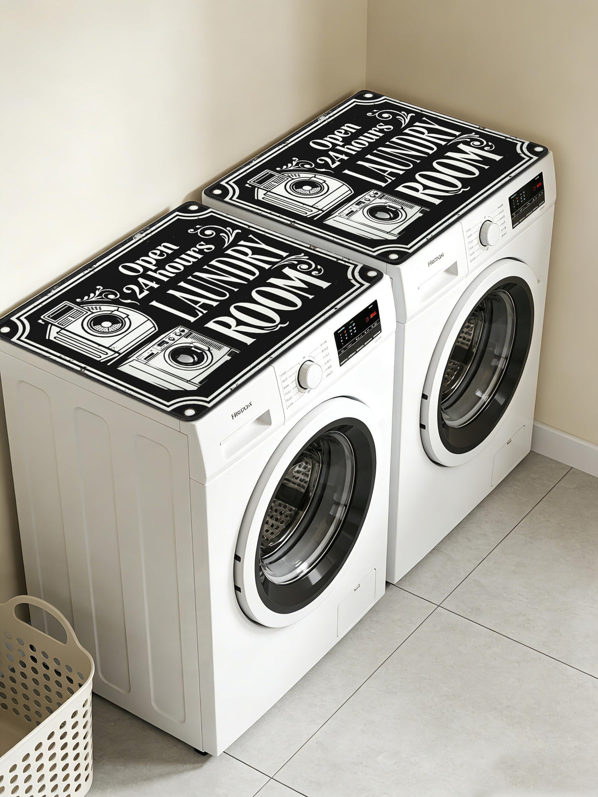 Funny Laundry Washer Dryer Topper, Black Washer and Dryer Covers for The Top, Home Decor, Washing Machine Mat 23.5" x 19.6"