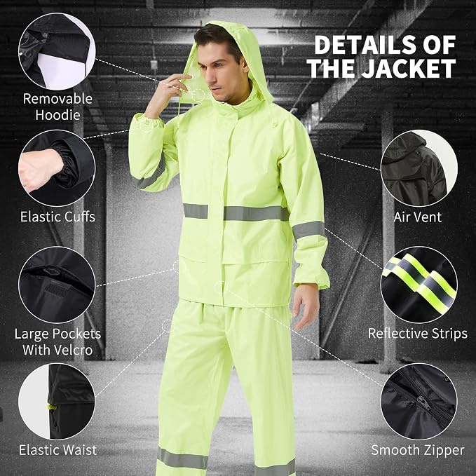 Rain Suits for Men Women Waterproof, Breathable Rain Coats with Eye-Catching Reflective Strip, Durable Rain Gear