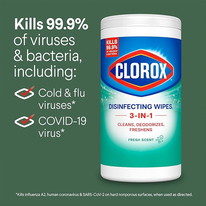 Clorox Disinfecting Cleaning Wipes, Bleach Free, Fresh Scent, 75 Count, Pack of 6 (Pack May Vary)
