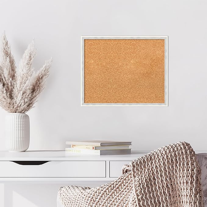 Amanti Art Natural Cork Board for Wall, 17x21 Vision Board with White Frame, Small Corkboard Office Decor for Home Organization, Modern Corkboard Pinboard to Display Items for Home Organization in