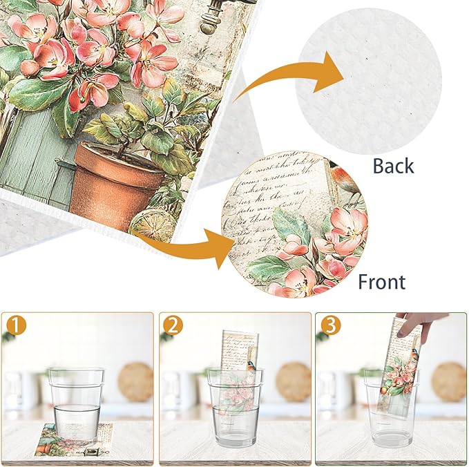 Vintage Floral Swedish Dishcloths for Kitchen - 6PCS Wildflower Swedish Cloths for Washing Dishes Reusable, Retro Flower Washable Kitchen Towels Sponge Cloths for Home Party Housewarming