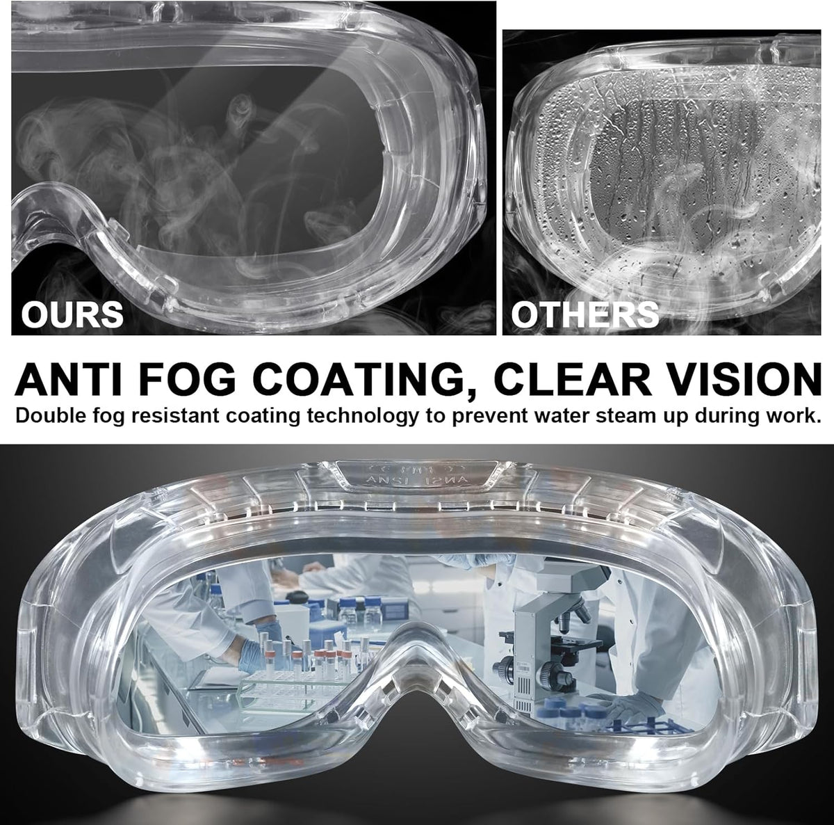 OXG 6 Pack Protective Safety Goggles Anti-Fog, Adjustable Chemical Splash Eye Protection Science Lab Goggles for Women Men