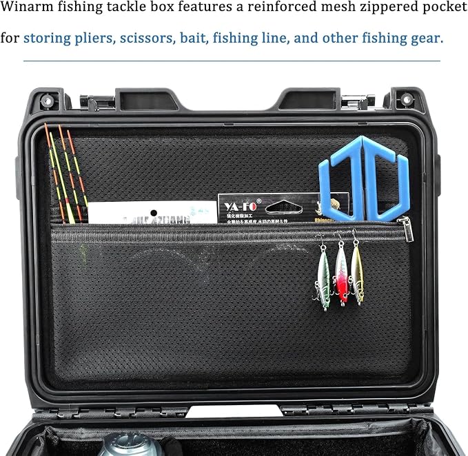 Fishing Reels Storage Case 15 Inches,Heavy Duty Waterproof Fishing Wheel Protective Hard Case, Tackle Collection Holder Box, 9pcs Adjustable Shockproof Dividers (Black with mesh bag)