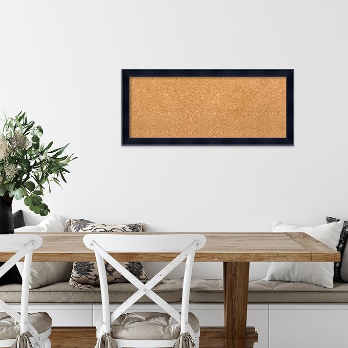 Amanti Art Natural Cork Board for Wall, 14x32 Vision Board with Black Wood Frame, Medium Corkboard Office Decor for Home Organization, Modern Contemporary Corkboard Pinboard to display items for home