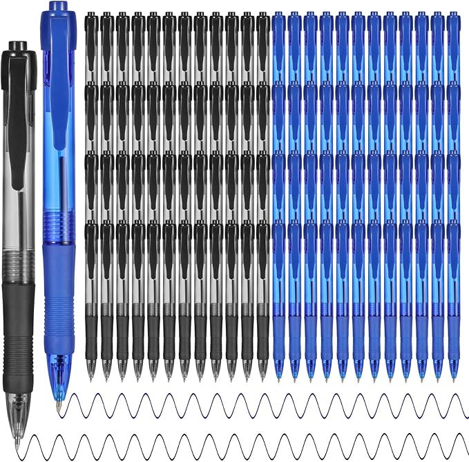 deegtran Pens Bulk, 100 Pack No Bleed Black & Blue Ink Click Pens with Soft Grip, Wholesale Retractable Ballpoint Pens for Office School, Medium Point Smooth 1.0MM