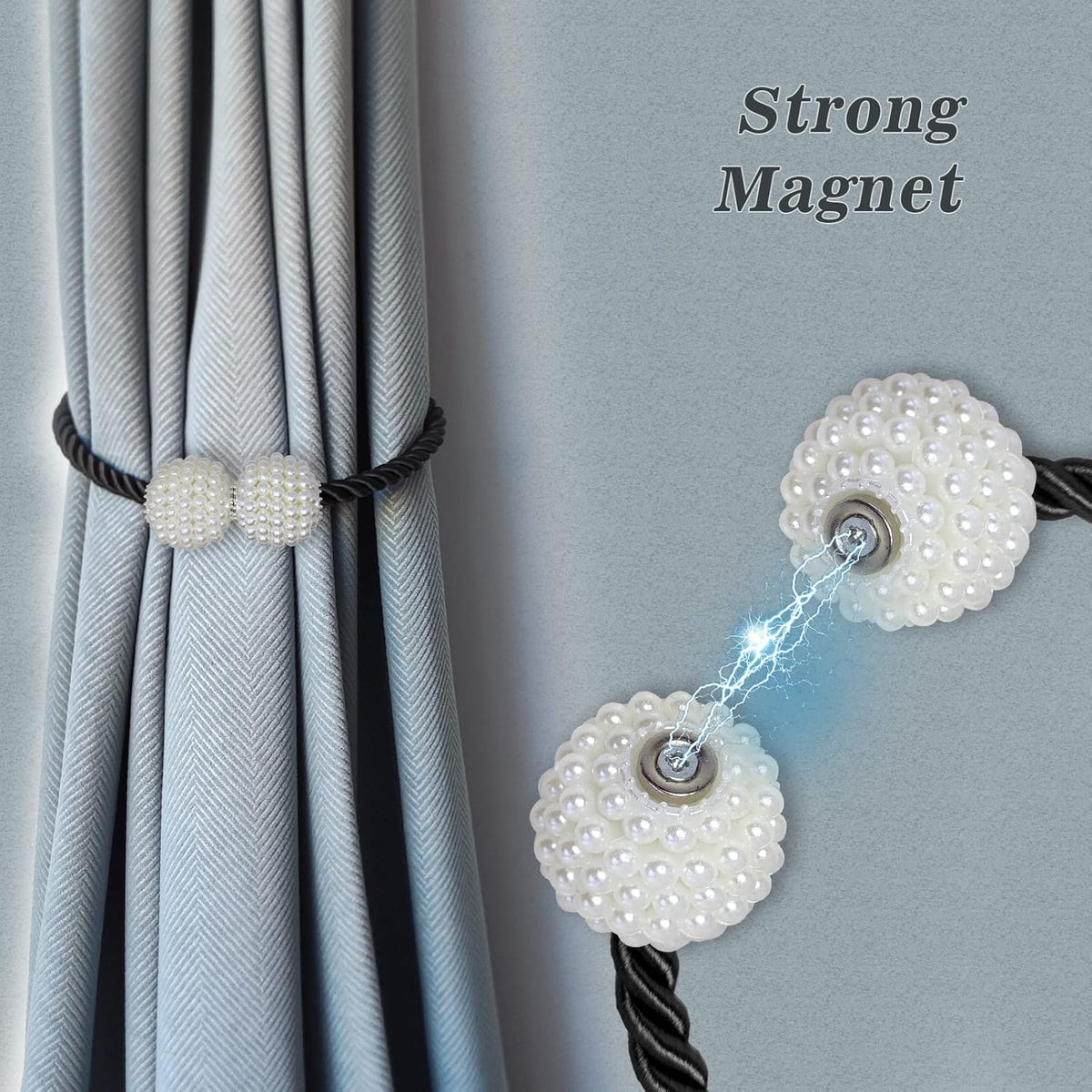 Hion Magnetic Curtain Tiebacks Gray Blue 6 Pack, Curtain Tiebacks Buckles Holdbacks Holders Hooks Clip for Home Bedroom Office Decorative Thick or Thin Curtain