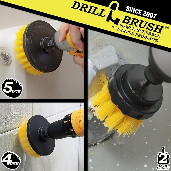 House Cleaning Supplies – Cleaning Drill Brush Set - Bathroom Accessories - Flat Scrub Brushes - Grout Cleaner - Electric Spin Brush Attachment for Drill - Bathroom Cleaner Brushes - Shower Scrubber