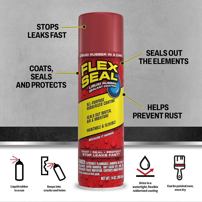 Flex Seal, 14 oz, Red, Stop Leaks Instantly, Waterproof Rubber Spray On Sealant Coating, Perfect for Gutters, Wood, RV, Campers, Roof Repair, Skylights, Windows, and More