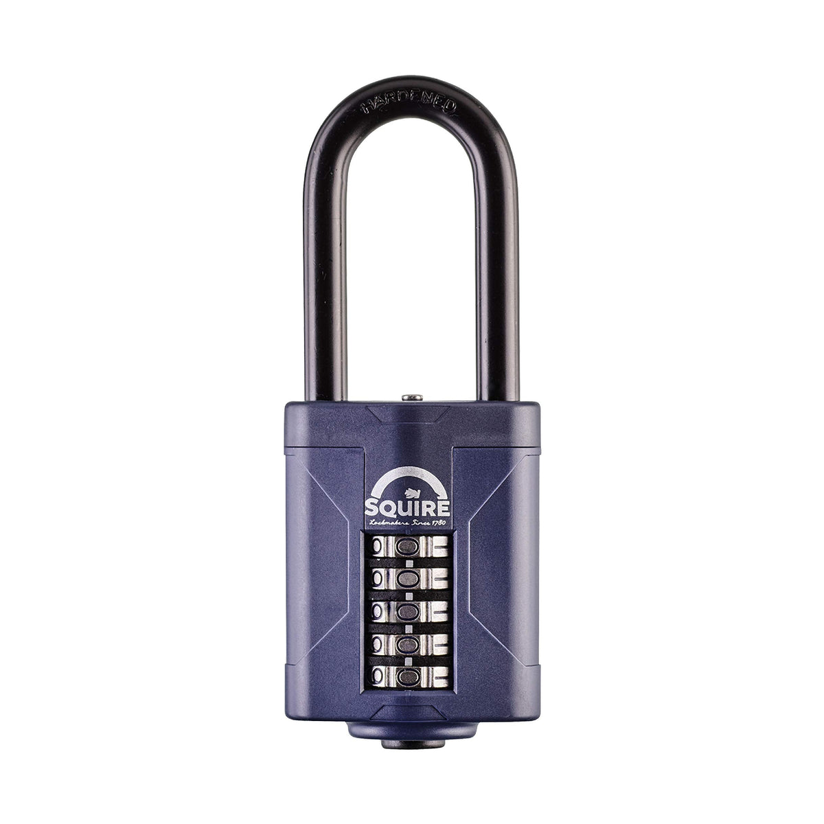 Squire Heavy Duty Padlock CP60/2.5 - Toughest Long Shackle 5 Wheel Combination Padlock, Alloy Steel, Corrosion Resistance, Weatherproof - Blue, 2.36 in