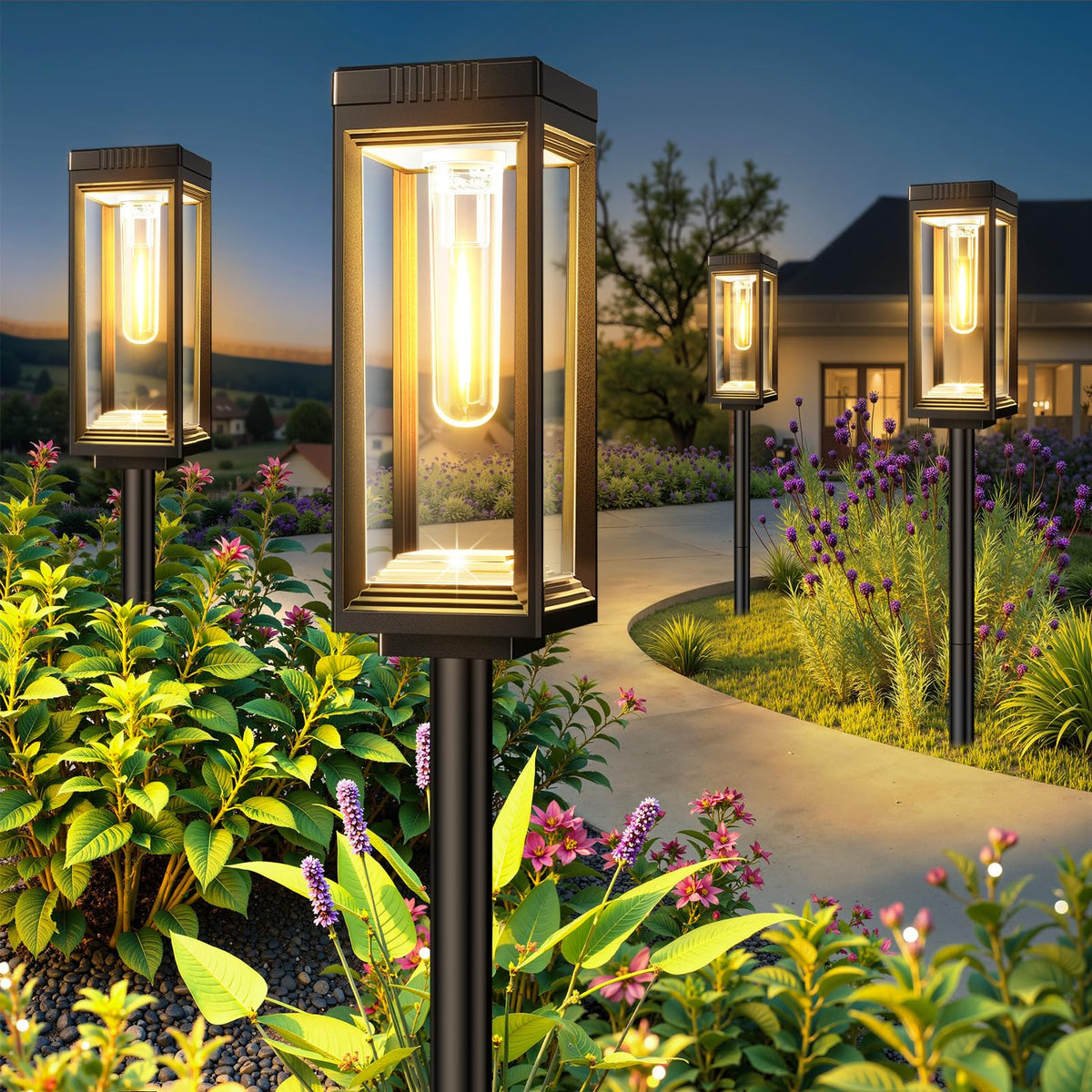 Solar Pathway Lights Outdoor, 6 Pack Solar Lights Waterproof, Auto On/Off, 15+ Hours Runtime, Lighting for Garden Outside Yard Driveway Landscape Path Patio, Warm White