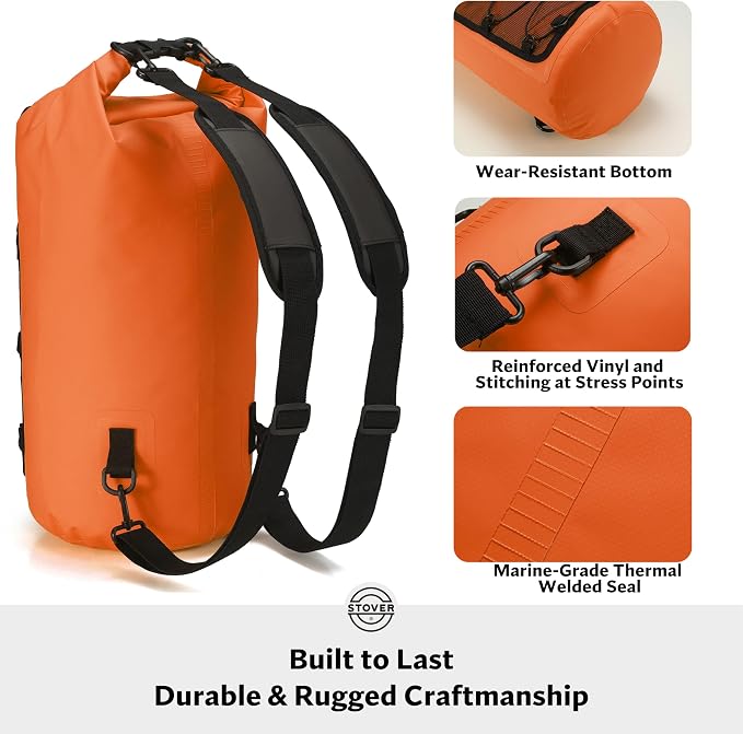 STOVER 5/10/25/30/40/55L Waterproof Dry Bag- Roll-Top Backpack w/Phone Case- Kayaking, Hiking, Camping, Boating- Men/Women