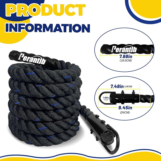 100% Polyester Climbing Rope with Hooks - Heavy Duty 1000LBS Load Capacity, 1.5inch Diameter, 10,15,20,25,30,50ft Length for Outdoor Rock Climbing, Rescue & Escape (25ft)