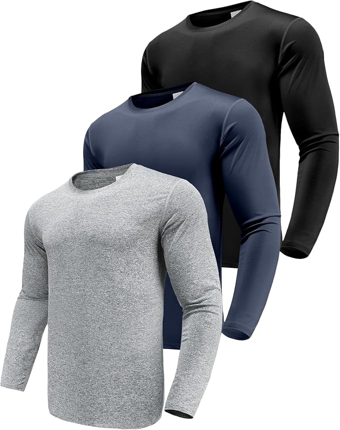 Men's 1, 3 or 5 Pack Performance Long Sleeve T-Shirts, UPF 50+ Sun Protection Shirts, Athletic Gym Workout Shirts for Running