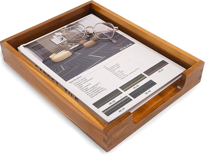 KOLWOVEN Wood Letter Tray -Load Documents Tray for Office Desktop Organizer - Desk Magazine, File, Folder, Paper Holder - Paper Document File Tray Front Drak Brown