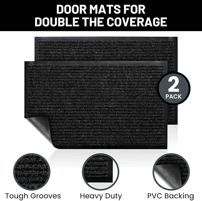 Sierra Concepts Front Door Mat X-Large Welcome Floor Mats - Entryway Indoor Outdoor Entrance Doormat, Patio, Porch, Muddy Dog Shoe, Inside Outside Low Profile 48x36in, 2-Pack Black