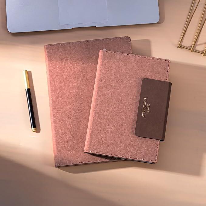 MINICAGIE Lined Leather Journals for Writing A5 Journaling Notebooks with 100 GSM Thick Paper Journal Notebook for Men & Women with Buckle Closure, Work Travel Note Taking Diary, 5.7" x 8.3", Pink