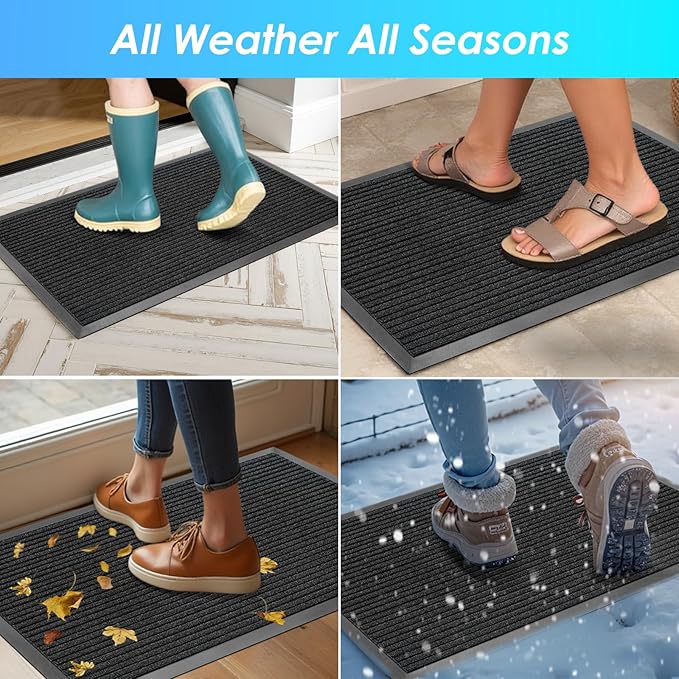 Vicwe Front Door Mat Indoor Outdoor Entrance, 48"x36" Heavy Duty Non-Slip Rubber Doormats, Low Profile,Easy Clean Entryway Floor Mats for Outside, Porch, Patios,Black