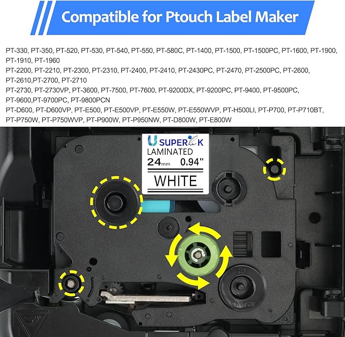 6 Pack 24mm 0.94 Laminated White Tape Compatible for Brother P-Touch Label Maker Tape TZe-251 24mm Label TZe251 1 Inch TZe TZ Tapes TZ-251 TZ251 for PT-D600 D610BT P700 P750W P950NW P710BT