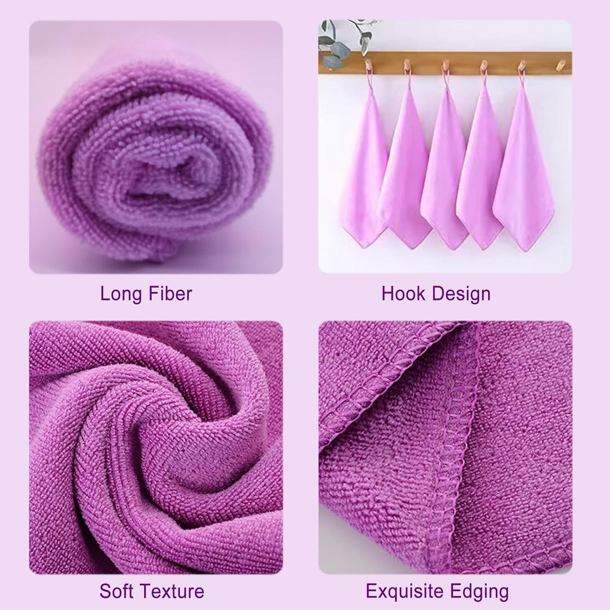 Microfiber Cloth 6Pack Cleaning Rags Absorbant Lint Free Cloth for House, Kitchen, Car, Glass, Stainless Steel, Window, Boat Cleaner-12''x 12''-Purple
