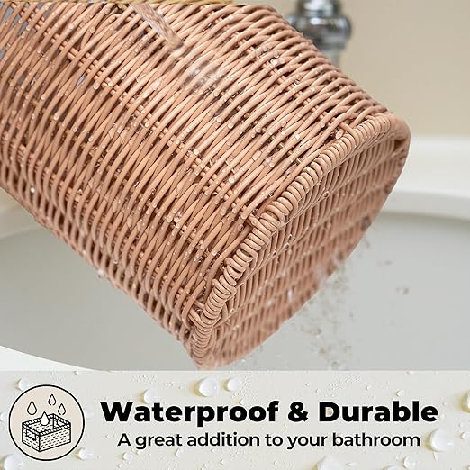 GRANNY SAYS Wicker Small Bathroom Trash Can with Lid, 2 Gallon Cute Decorative Waste Basket for Bedroom and Dorm, Office Garbage Cans for Under Desk, Mini Round Trash Bin for Decor, Nude Color