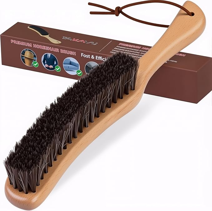 Lint Brush for Clothes with 100% Soft Horse Hair Bristle, Large Beech Wood Handle, Lint Remover for Hat, Pet Hair, Suits, Cashmere, Wool, Velvet, Suede, Shoe