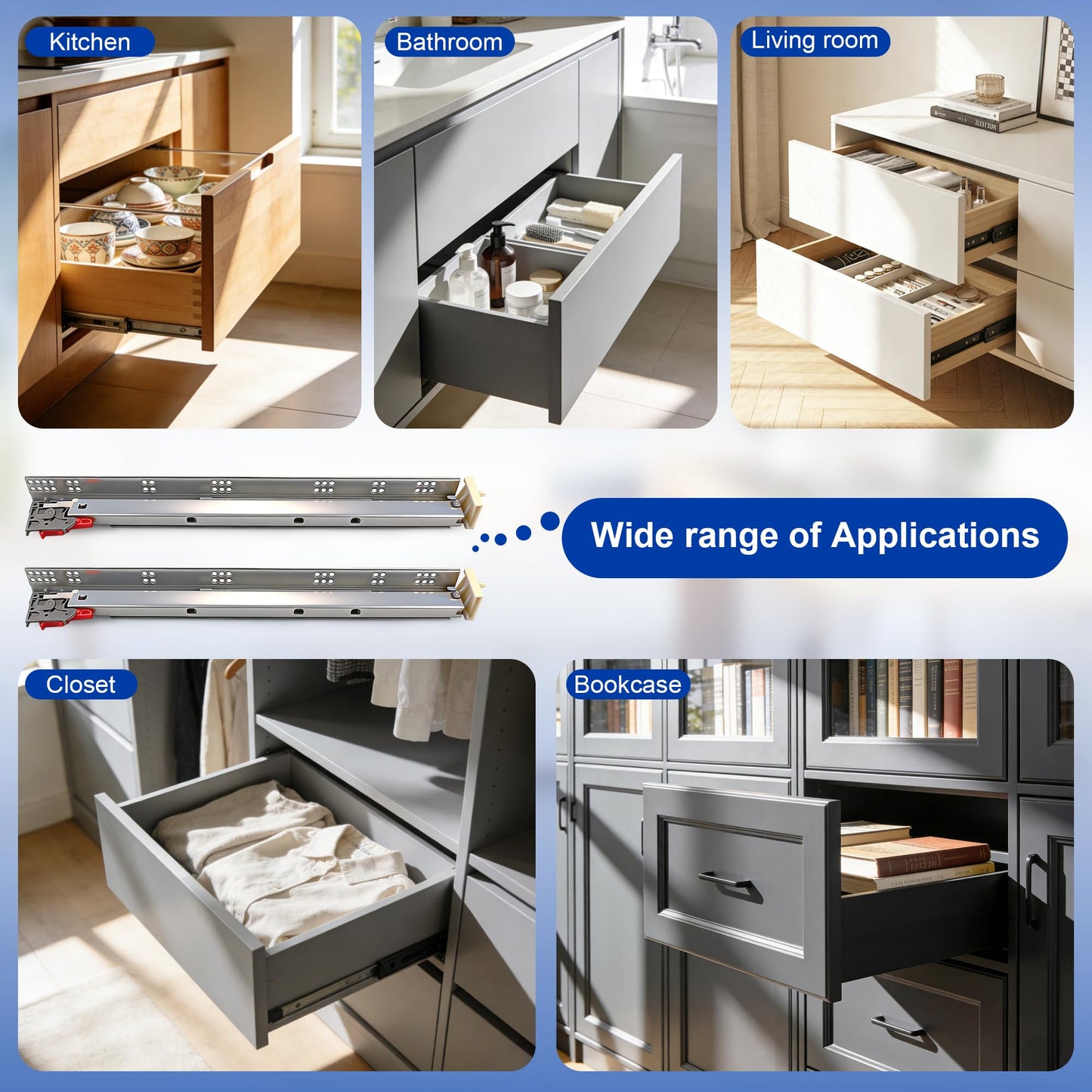 21 Inch Undermount Drawer Slides Full Extension Soft Close, 85 lb Heavy Duty, No Wobble Easy Mount Rails with All Hardware, Hidden Bottom Mount Concealed Runners for Face Frame Frameless, 1 Pair