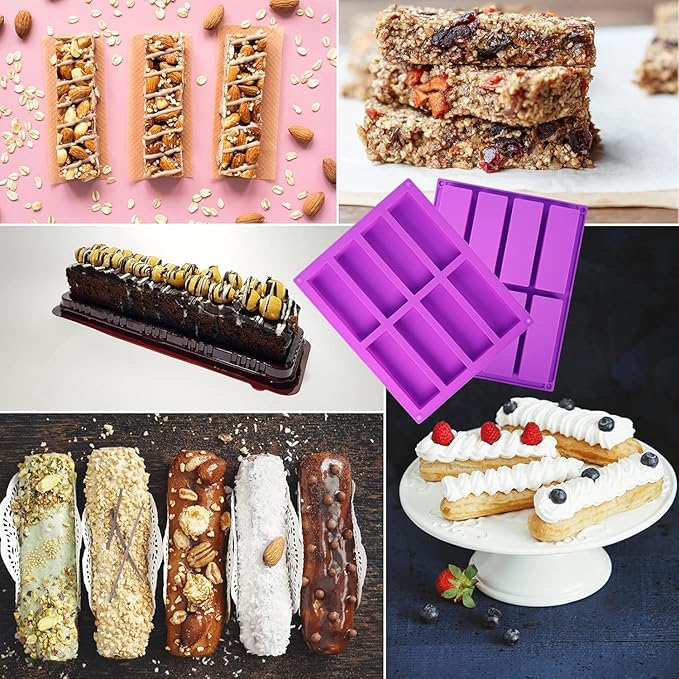 2 Pack Granola Bar Mold Silicone Mold,8 Cavity Rectangle Energy,Cereal Bar Molds for Ganache, Chocolate Bar, Truffles, Cheesecake