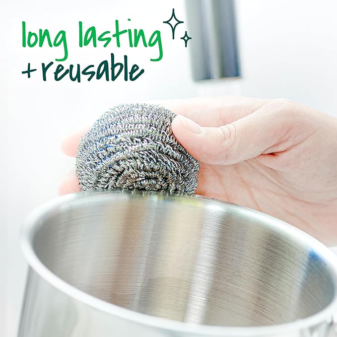 Scotch-Brite Stainless Steel Scrubbers, Scouring Pads for Cleaning Tough Baked-On Messes, Metal Scrubbers for Cleaning Dishes, 3 Scrub Pads