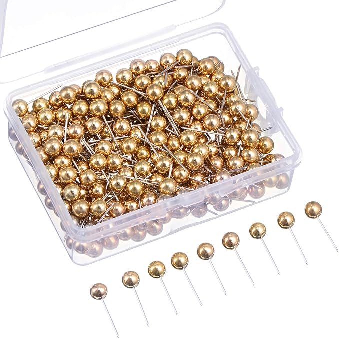 Map Tacks Push Pins Small Size 300 Packs (Gold, 1/5 Inch)