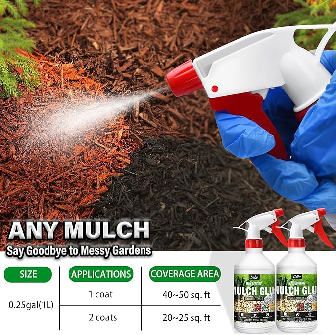 Mulch Glue - 32oz Concentrate Gravel Glue Strong Landscape Adhesive with Applicator for Landscaping, Garden - Safe Ready to Use Mulch Lock Gravel Stabilizer Glue for Pea Gravel, Rock, Leaf, Bark