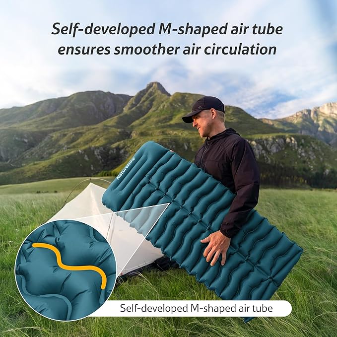 Naturehike Camping Sleeping Pad, Ultralight Inflatable Sleeping Mat with Pillow &Air Pump Sack, 3.74 Inch Lightweight Air Mattress for Camping, Backpacking, Hiking, Traveling