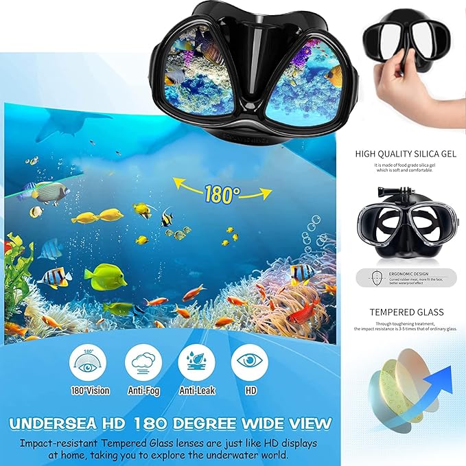 Nearsighted Snorkeling Gear for Adults Youth, Professional Full Dry Top Silicone Snorkel Set, Anti-Fog Scuba Diving Mask with Adjustable Strap