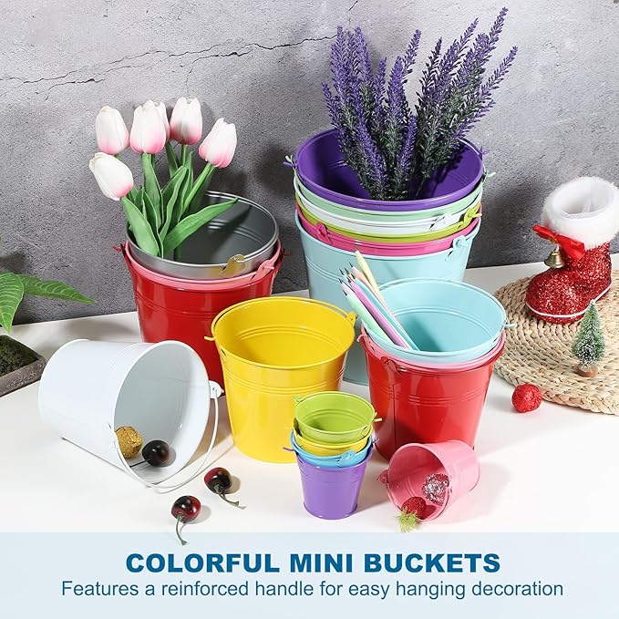 PATIKIL 6"x5" Small Metal Buckets with Handle, 6 Pcs Mini Bucket Easter Buckets, Green/Yellow/Orange/Blue/Red/Purple