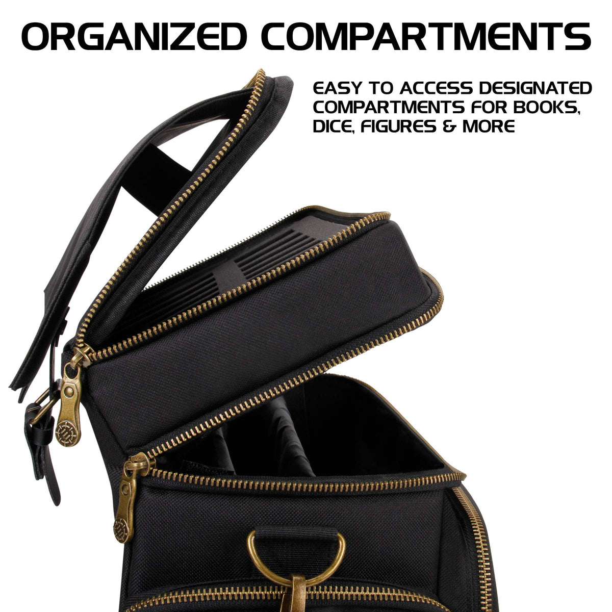 ENHANCE Tabletop DnD Bag - RPG Adventurer's Dungeons and Dragons Accessories Bag with Miniatures Storage, Mat Holder, DnD Dice & Token Pockets, Fits 4-8 Books, DM's Guide, Player's Handbook (Black)