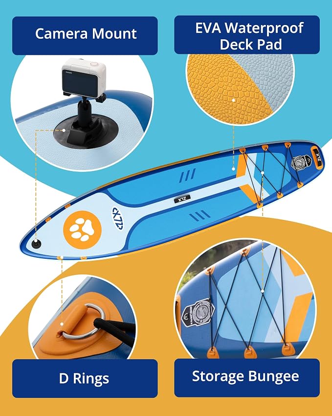ZLX Inflatable Stand Up Paddle Board, 10'6" SUP Non-Slip Stable Deck Pad, Unique Center Fin, Premium Accessories, Paddleboard for Adults, Beginners, All Skill Levels