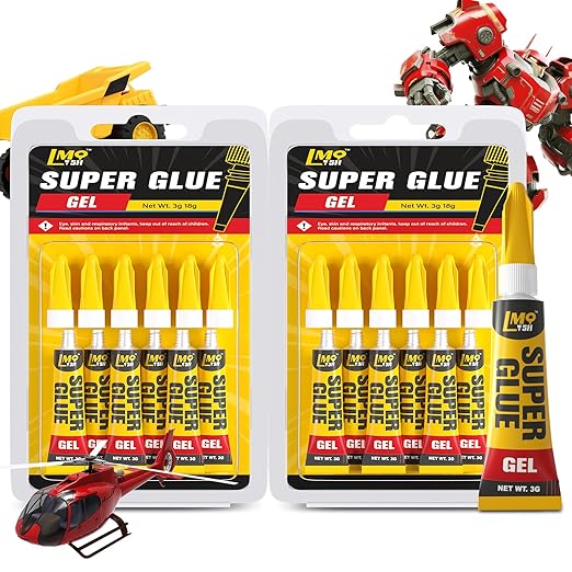 Super Glue Gel 12x3g CA Glue, Clear Cyanoacrylate Adhesive Single Use for Shoe Sole Repair Ceramic Plastic Model Metal Wood Aquarium Leather Pottery Glass, Food Safe Strong and Instant Bonding