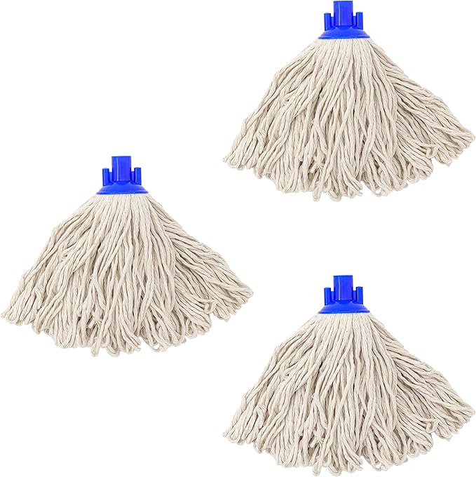 Cotton String Screw on Type Mop Replacement Head Refill Compatible with All Standard US Threading Pole - 3 PCS