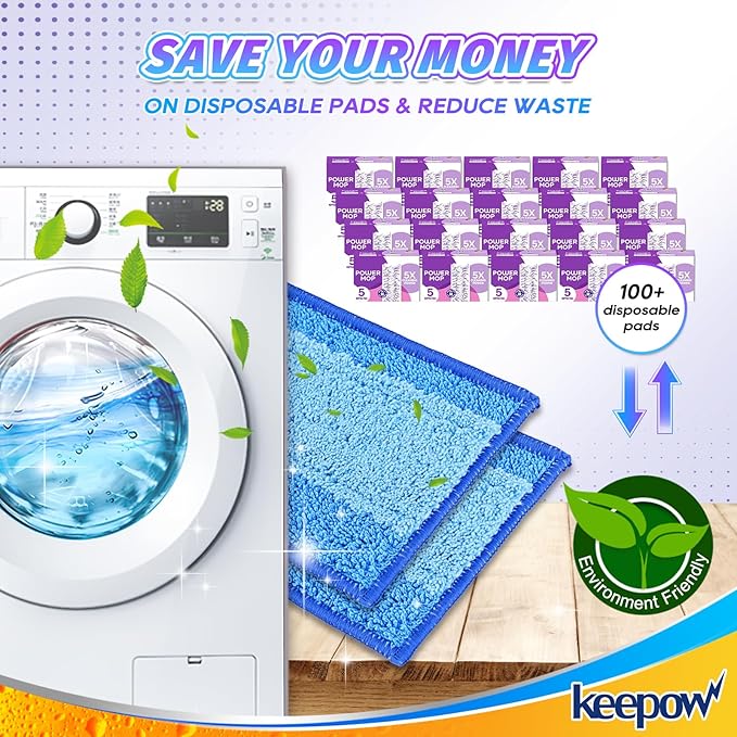 Reusable Mop Pads for Swiffer PowerMop, 5 Pack Microfiber Mop Pad Refills with Scrubber Strips for 13''-15'' Spray Mop, Washable Mop Pads Use for Most Floor Types, Mop Pads Replacement for Dry Wet Mop