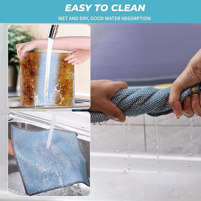 10PCS Non-Scratch Multipurpose Steel Wire Dishcloths - Reusable Quick-Dry Odor-Free Scrub Cloths for Dishes, Kitchen Cleaning Cloths for Cookware, Sinks, Stove Tops(9.84X9.84)