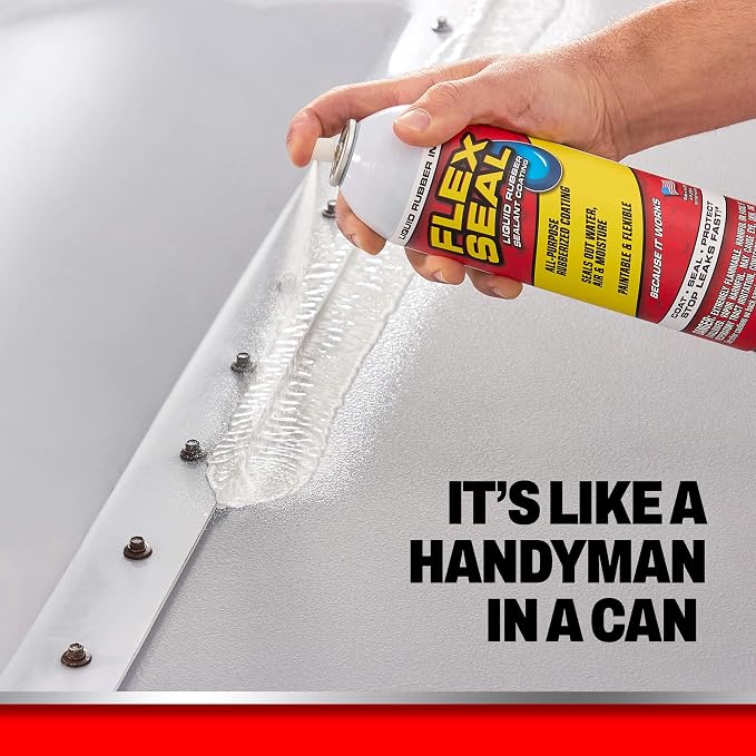 Flex Seal, 14 oz, 2-Pack, White, Stop Leaks Instantly, Waterproof Rubber Spray On Sealant Coating, Perfect for Gutters, Wood, RV, Campers, Roof Repair, Skylights, Windows, and More