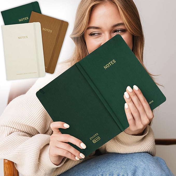 ZICOTO Aesthetic Journal Set Of 3 - Premium Linen Cover, College Ruled 8x5.7 Notebooks With Large Pockets - Ideal For Staying Organized At Work Or School